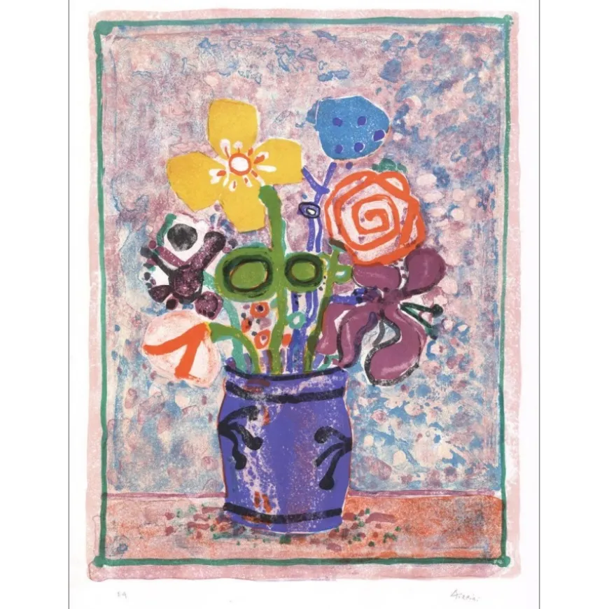 AIZPIRI Paul - Lithographie originale "Le bouquet de fleurs" 76x55cm