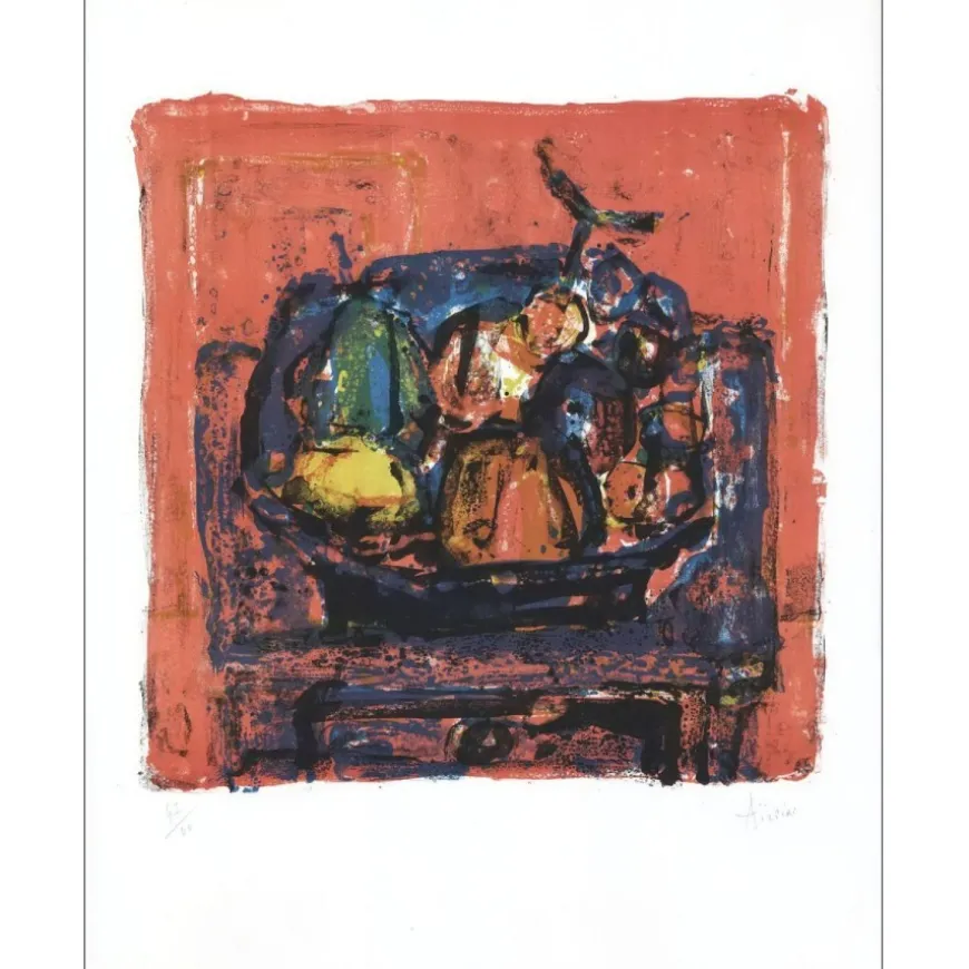AIZPIRI Paul - Lithographie originale "La corbeille de fruits" 65x50cm