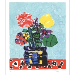 AIZPIRI Paul - Lithographie originale "Le bouquet de fleurs" 76x62cm