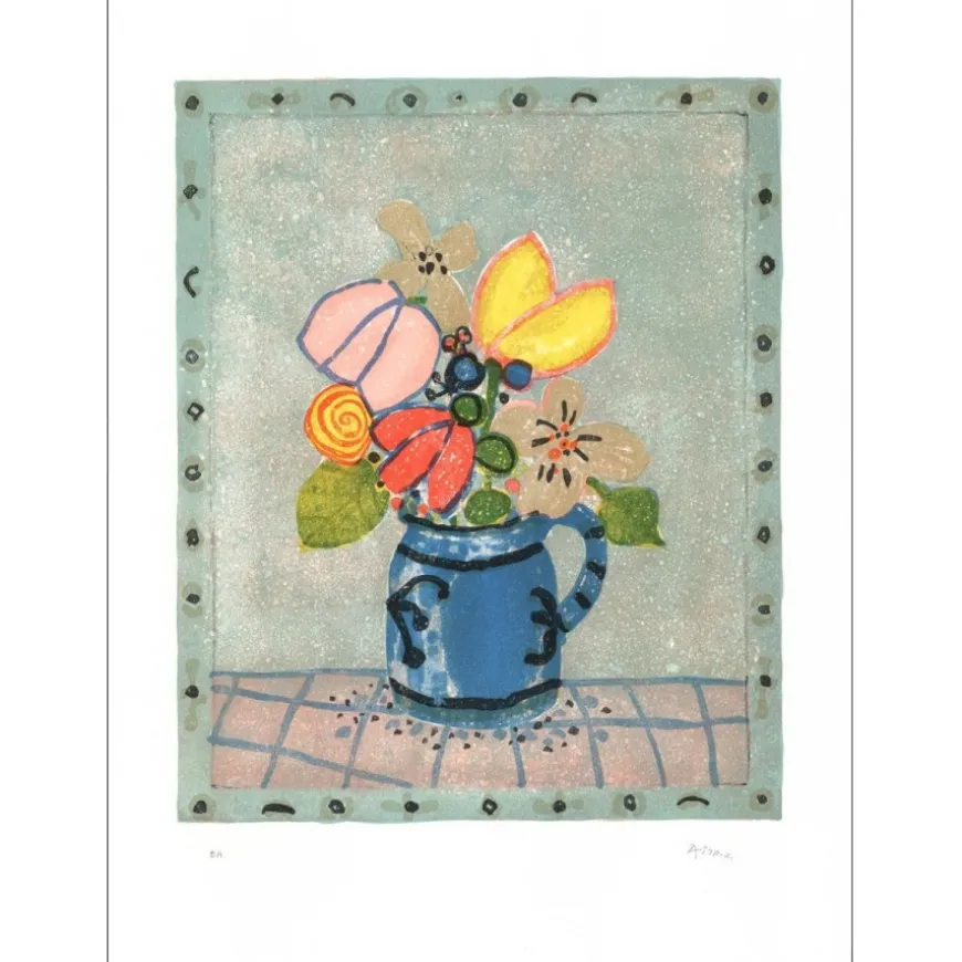 AIZPIRI Paul - Lithographie originale "Le bouquet de fleurs au pot bleu" 76x55cm