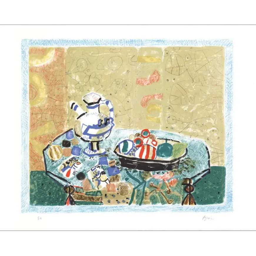 AIZPIRI Paul - Lithographie originale "Nature morte au pichet" 50x65cm