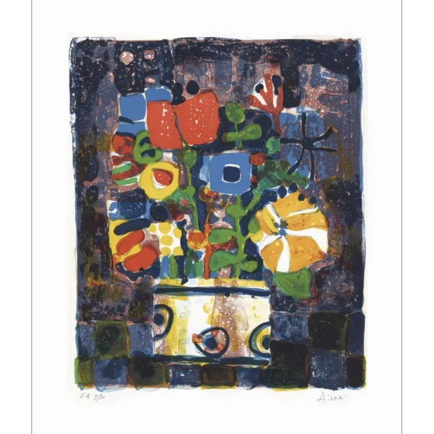 AIZPIRI Paul - Lithographie originale "Le bouquet de fleurs" 76x56cm