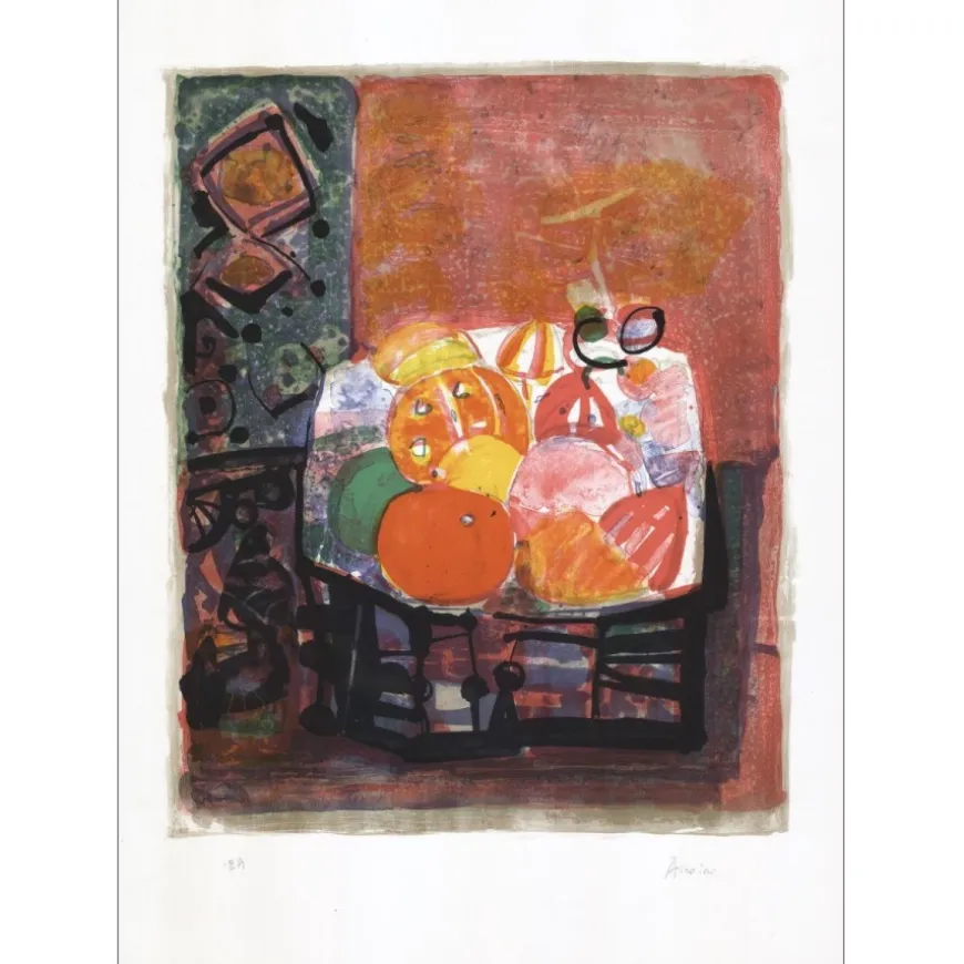AIZPIRI Paul - Lithographie originale "Nature morte aux fruits" 76x55cm