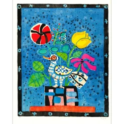 AIZPIRI Paul - Lithographie originale "Le bouquet et l'oiseau" 116x90cm