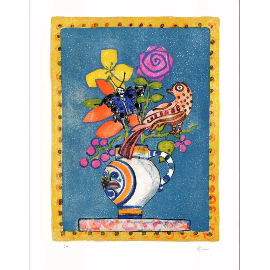 AIZPIRI Paul - Lithographie originale "Le bouquet de fleurs" 76x55cm