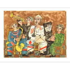 AIZPIRI Paul - Lithographie originale "Les musiciens au fond brun" 56x76cm