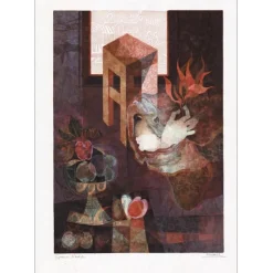 ALVAR Sunol - Lithographie originale "Composition à la coupe de fruits et au tabouret" 87x62cm