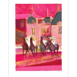 AMBILLE Paul - Lithographie originale "La course à Chantilly" 76x55 cm
