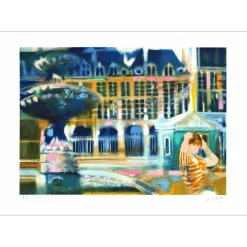 AMBILLE Paul - Lithographie originale "Place des Vosges" 44x62cm