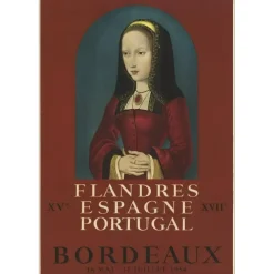 ANONYME - Lithographie "Flandres, Espagne, Portugal, Bordeaux" 72x49cm - 1954 - Portrait de Jeanne de Castille