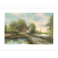 ARTAUD Gilbert - Lithographie originale "Hameau au bord de l'étang" 54x76cm