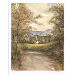ARTAUD Gilbert - Lithographie originale "Le Bourg" 76x54cm