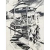 AUTHOUART Daniel - Dessin original "Manège bleu" 39x29cm - 1981