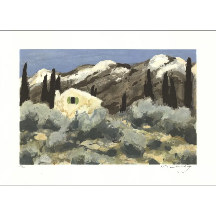 BABOULÈNE Eugène - Lithographie originale "La Provence, La montagne grise" 38x56cm - 1992