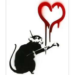 BANKSY - BANKSY (d'après) "Rat peintre" Peinture au pochoir sur papier vélin - 37x30cm