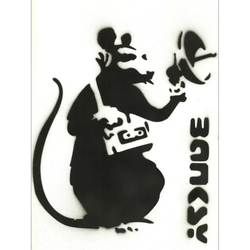 BANKSY - BANKSY (d'après) "Radio Rat" Peinture au pochoir sur papier vélin - 52x38cm