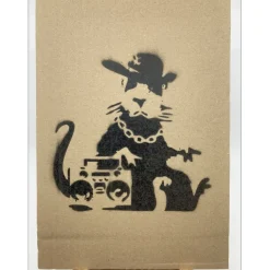 BANKSY - BANKSY (d'après) "Hip Hop Rat" Peinture au pochoir sur carton - 30x21 cm