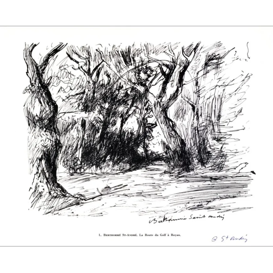 BERTHOMMÉ SAINT ANDRÉ Louis - Lithographie signée à l'encre "Route du Golf à Royan" 27x21cm - 1961