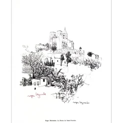 BEZOMBES Roger - Lithographie signée à l'encre "La Route de Saint Nectaire" 27x21cm - 1961