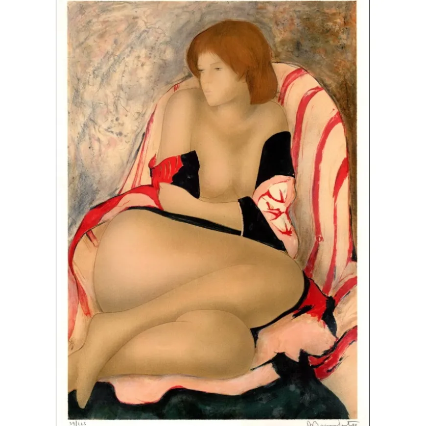 BONNEFOIT Alain - Lithographie originale "Femme nue au Fauteuil" 90x63cm