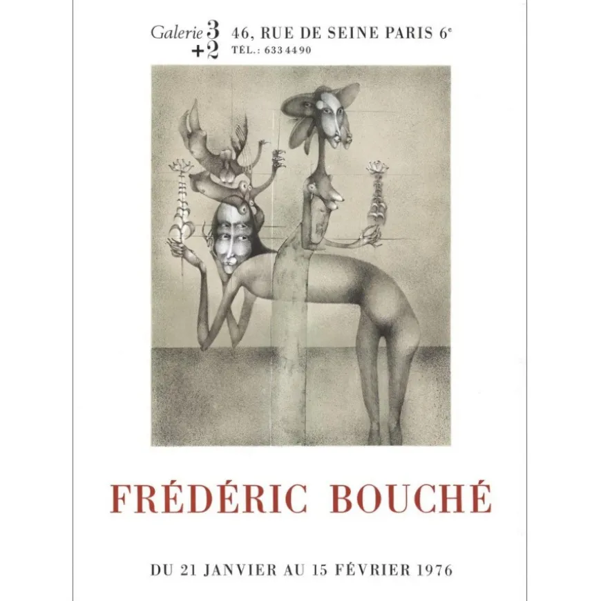 BOUCHÉ Frédéric - Lithographie "Exposition Galerie 32 , Paris" 63x46cm - 1976