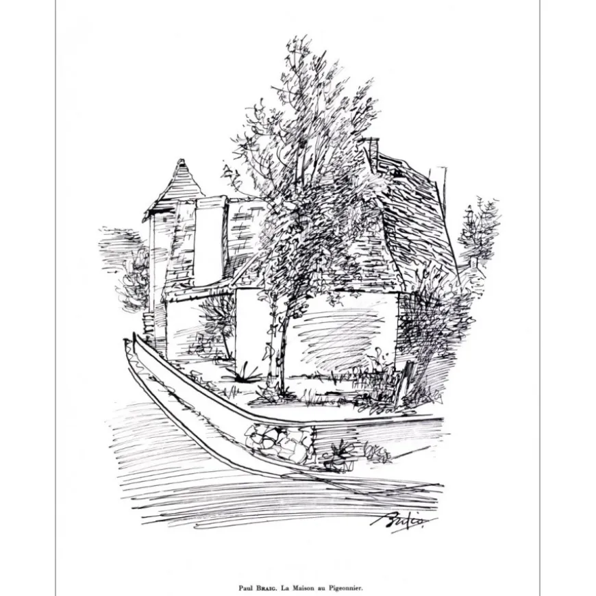 BRAIG Paul - Lithographie signée à l'encre "La maison au pigeonnier" 27x21cm - 1961
