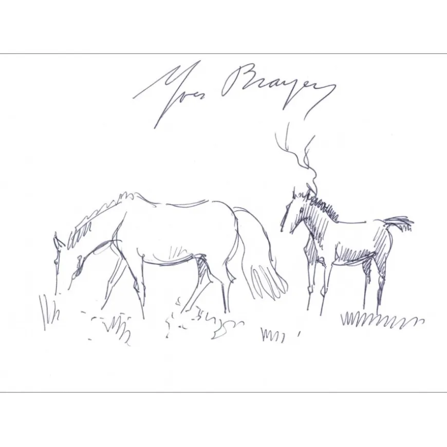 BRAYER Yves - Dessin original à l'encre "Chevaux en Camargue" 15x21cm