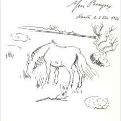 BRAYER Yves - Dessin original à l'encre "Cheval en Camargue" 22x21cm