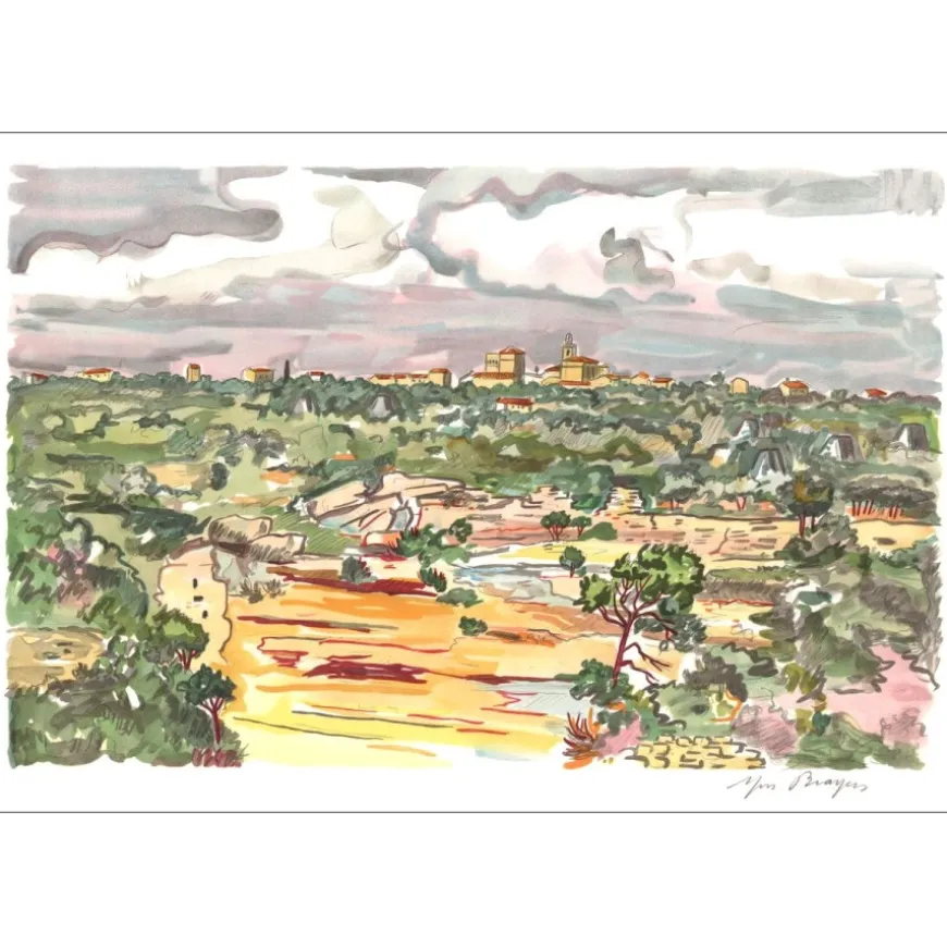 BRAYER Yves - Lithographie originale "Vue de Provence, Le village" 38x56cm