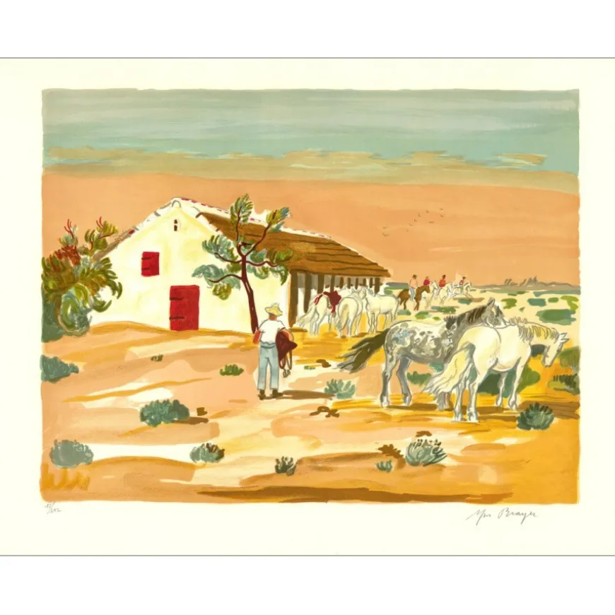 BRAYER Yves - Lithographie originale "Écurie à Cacharel" 50x65cm - 1973