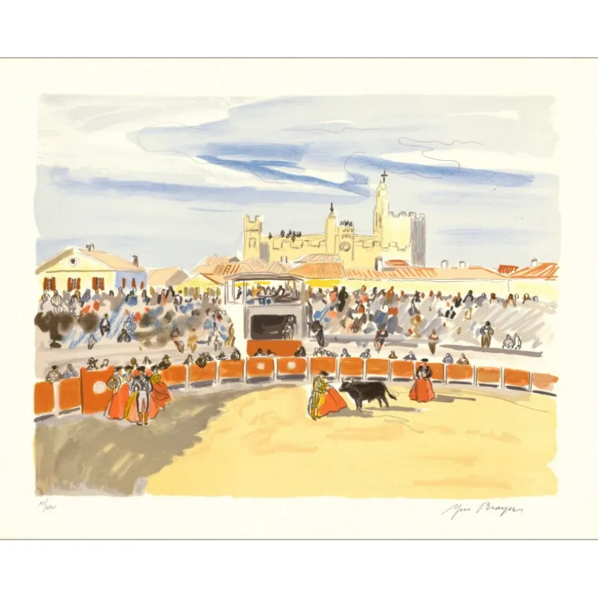 BRAYER Yves - Lithographie originale "Corrida aux Saintes-Maries-de-la-Mer" 50x65cm - 1973