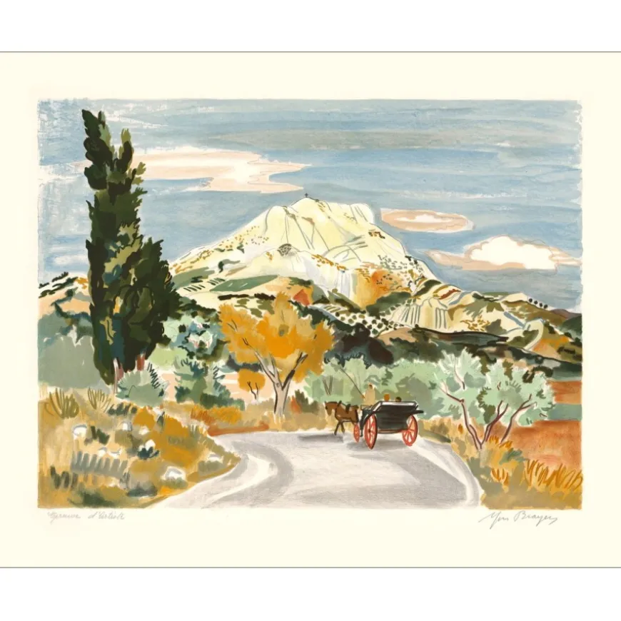 BRAYER Yves - Lithographie originale "Paysage de Provence, Le mont Sainte Victoire" 60x76cm