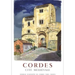 BRAYER Yves - Lithographie "Cordes, cité médiévale" 98x64cm