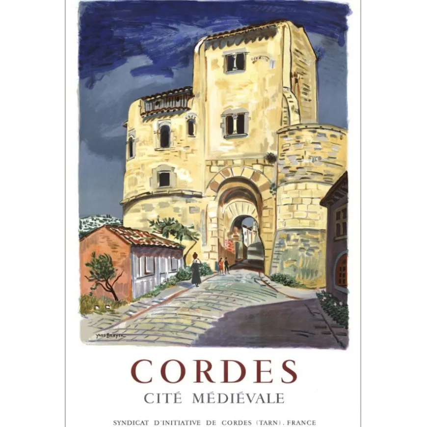 BRAYER Yves - Lithographie "Cordes, cité médiévale" 98x64cm