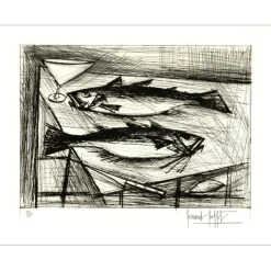 BUFFET Bernard - Gravure originale "Les deux poissons" 58x75cm - 1979