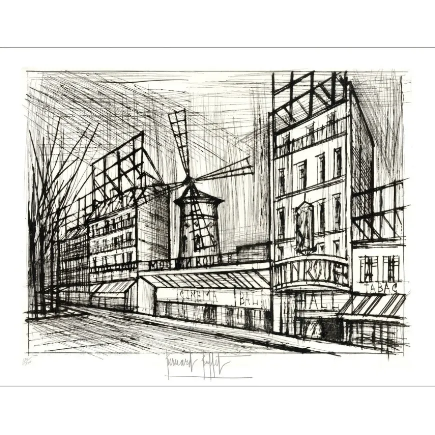 BUFFET Bernard - Gravure originale "Paris, Le moulin rouge" 57x75cm - 1970