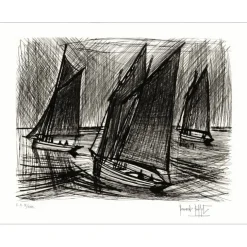 BUFFET Bernard - Gravure originale "Voiliers au large" 57x76cm