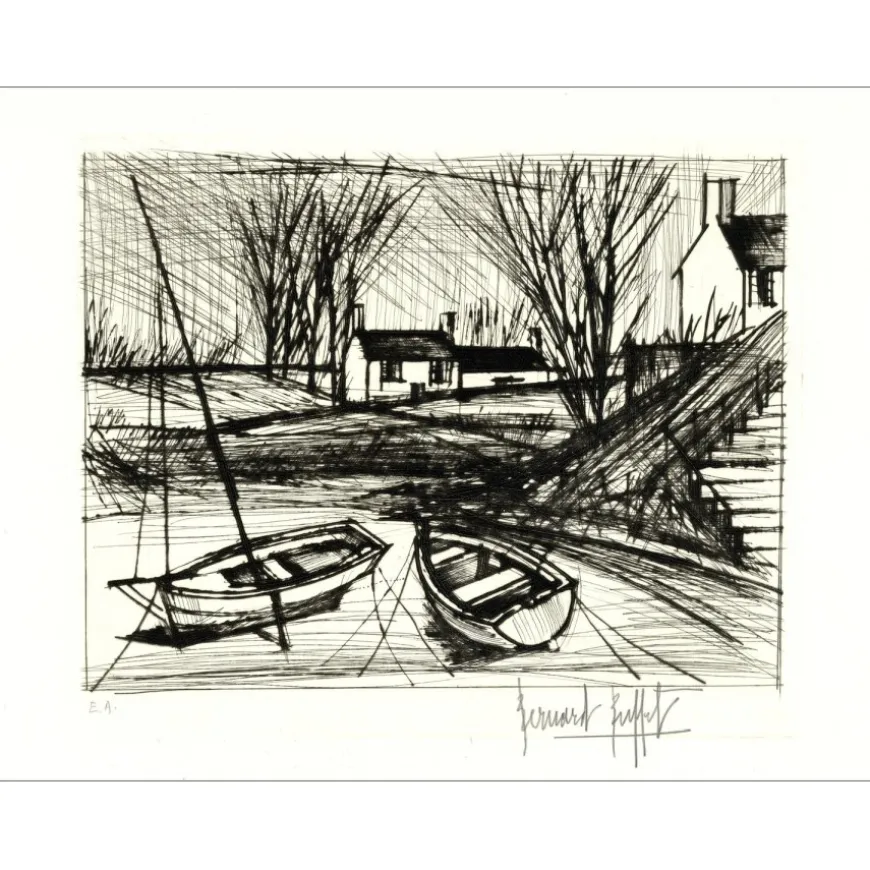 BUFFET Bernard - Gravure originale "Environs des Pont-Neufs" 50x66cm - 1979
