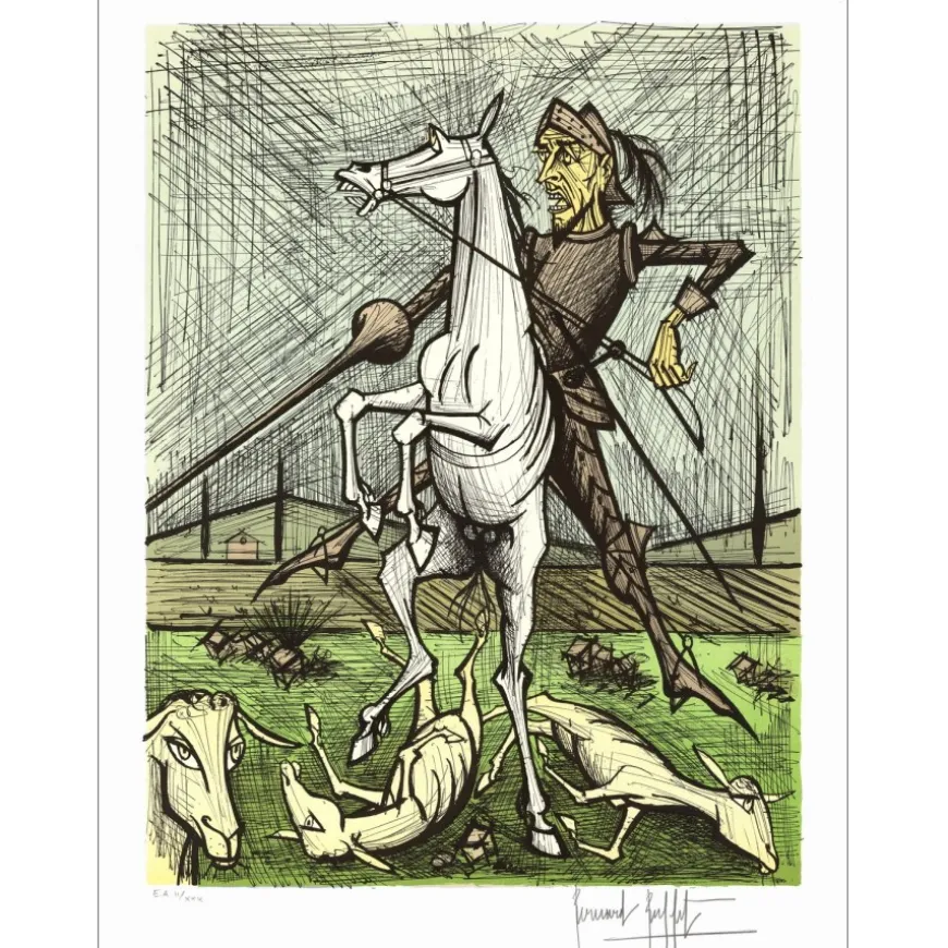 BUFFET Bernard - Lithographie originale "Don Quichotte, Le troupeau de moutons" 76x58cm - 1989