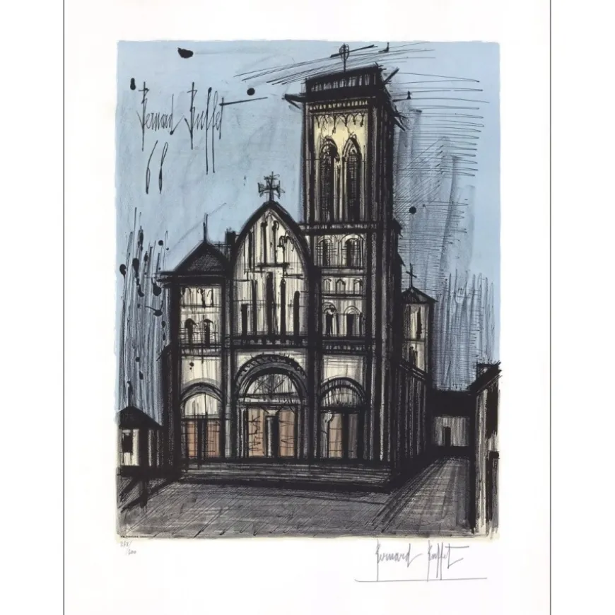 BUFFET Bernard - Lithographie originale "Basilique de Vézelay" 87x66cm - 1968