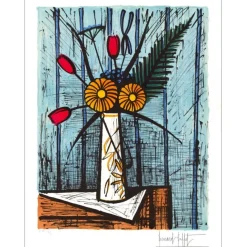 BUFFET Bernard - Lithographie originale "Tulipes et soucis" 76x58cm - 1984
