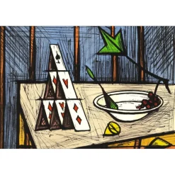 BUFFET Bernard - Lithographie originale "Jeu de cartes" 58x76cm