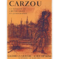 CARZOU Jean - Lithographie "Exposition, Galerie la gravure, Paris" 68x51cm - 1965
