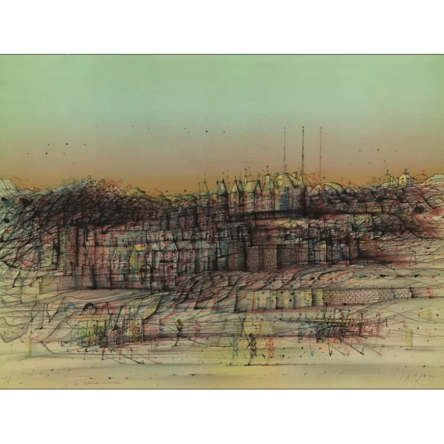CARZOU Jean - Lithographie originale "La citadelle endormie" 55x76cm - 1983