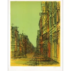 CARZOU Jean - Lithographie originale "Rue de Paris, devant le cinéma" 75x55cm - 1974