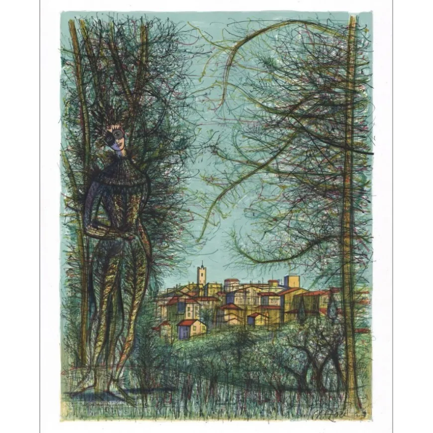 CARZOU Jean - Lithographie "Saint Paul de Vence" 73x57cm - 1959