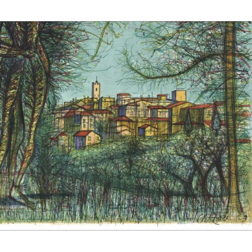 CARZOU Jean - Lithographie "Saint Paul de Vence" 73x57cm - 1959