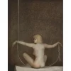 CLEREN Jean-Paul - Peinture originale à l'huile sur papier "L’enchaînée" 46x34cm