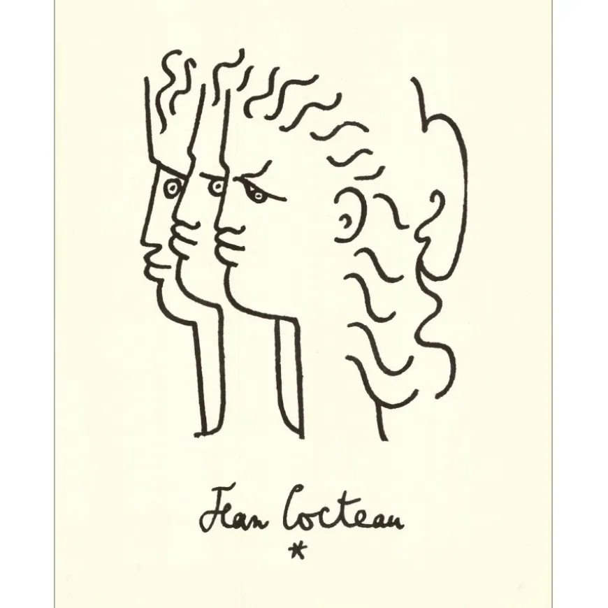 COCTEAU Jean - Lithographie "Portraits de profils" 49x35cm