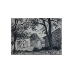 COLIN Paul-Émile - Dessin au crayon "Le Hameau" 13x18cm